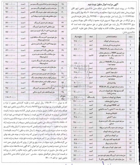 اگهی مزایده ,مزایده ویترین شیشه ای و غیره -نوبت دوم 