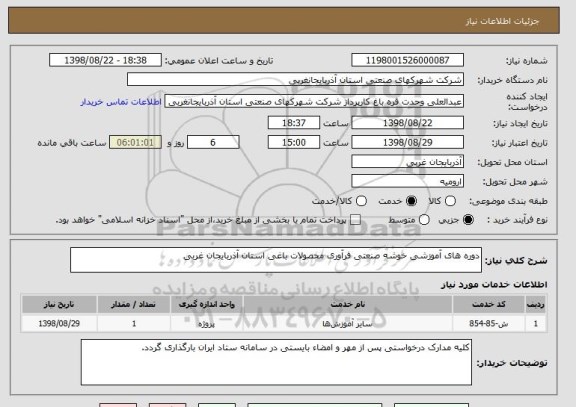 استعلام دوره های آموزشی خوشه صنعتی فرآوری محصولات باغی استان آذربایجان غربی