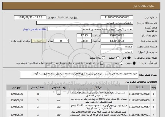 استعلام خرید به صورت نقدی می باشد . در ضمن پیش فاکتور اقلام ثبت شده در فایل سامانه پیوست گردد . 