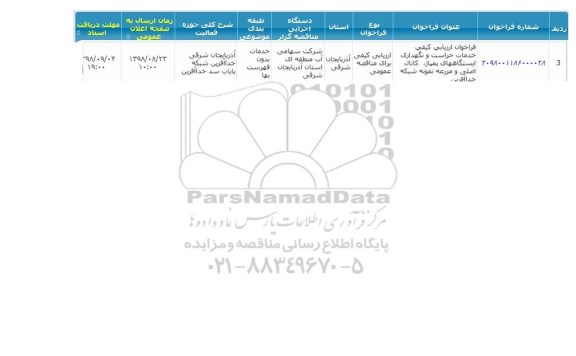 مناقصه  خدمات حراست و نگهداری ایستگاههای پمپاژ کانال اصلی