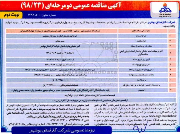 آگهی مناقصه عمومی, مناقصه خرید لوله های پلی اتیلن در سایزهای مختلف  - نوبت دوم