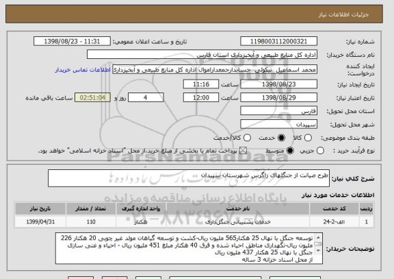 استعلام طرح صیانت از جنگلهای زاگرس شهرستان سپیدان