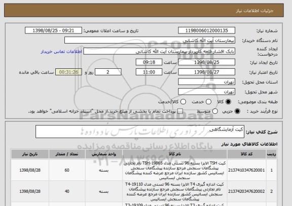 استعلام کیت آزمایشگاهی