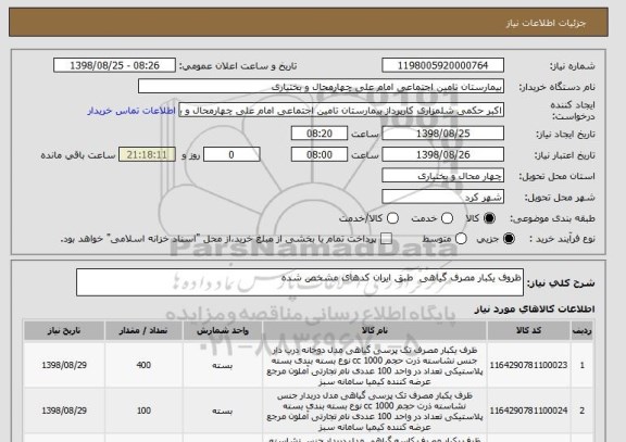 استعلام ظروف یکبار مصرف گیاهی  طبق ایران کدهای مشخص شده 