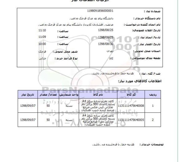 استعلام هزینه حمل با فروشنده می باشد.