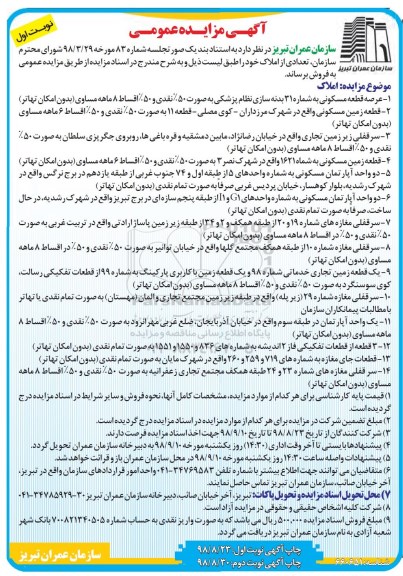 مزایده,مزایده فروش املاک مسکونی - مغازه - زمین تجاری