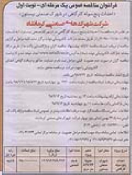 فراخوان مناقصه عمومی, فراخوان مناقصه احداث پنج سوله کارگاهی 