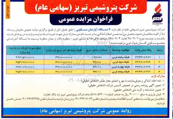 مزایده,مزایده فروش 4 دستگاه آپارتمان مسکونی