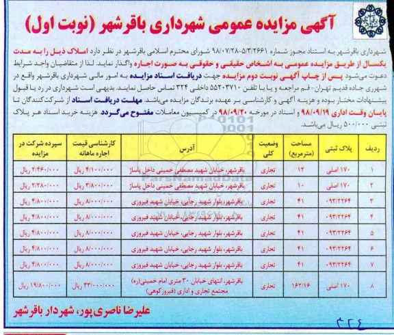 آگهی مزایده عمومی , مزایده اجاره املاک