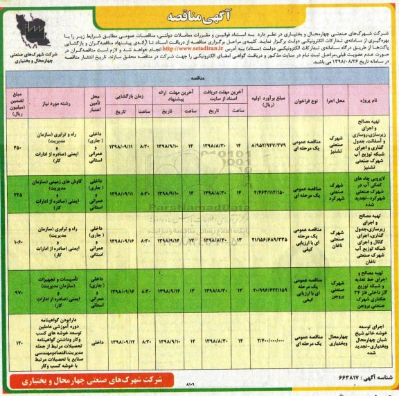 مناقصه , مناقصه تهیه مصالح و اجرای زیرسازی، روسازی و آسفالت جدول گذاری و ...