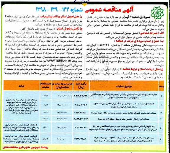 آگهی مناقصه عمومی , مناقصه عملیات نصب و نگهداری علائم عمودی ترافیکی