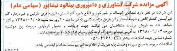 مزایده , مزایده تعدادی گوساله نر شیرخوار و قطع شیر