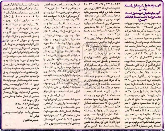 مزایده,مزایده ششدانگ عرصه و اعیان یک قطعه زمین 