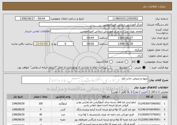 استعلام میوه و صیفی جات تازه