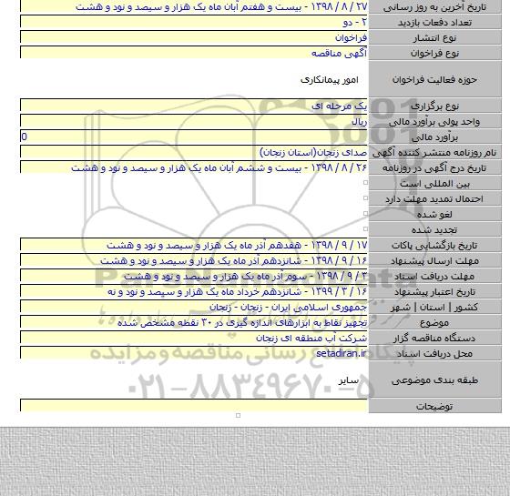 تجهیز نقاط به ابزارهای اندازه گیری در ۳۰ نقطه مشخص شده