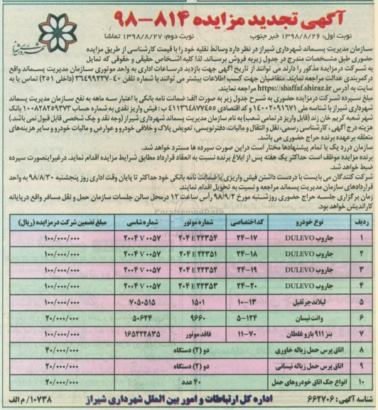 مزایده, تجدید مزایده وسائط نقلیه  