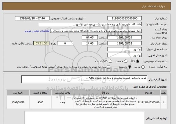 استعلام خرید براساس لیست پیوست و پرداخت شش ماهه