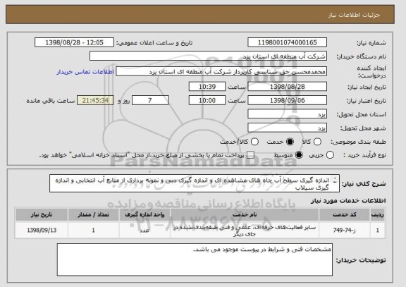 استعلام اندازه گیری سطح آب چاه های مشاهده ای و اندازه گیری دبی و نمونه برداری از منابع آب انتخابی و اندازه گیری سیلاب
