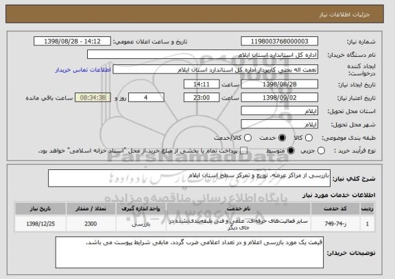 استعلام بازرسی از مراکز عرضه، توزیع و تمرکز سطح استان ایلام