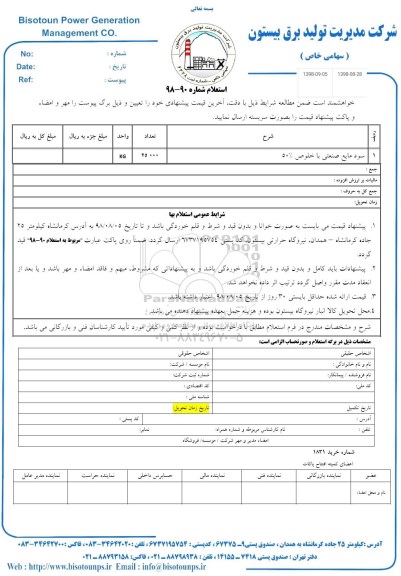 استعلام، استعلام  سود مایع صنعتی