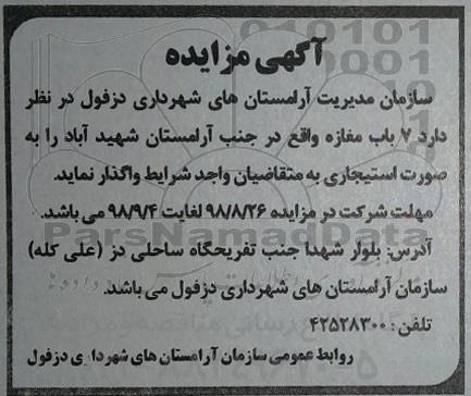 مزایده ، مزایده اجاره 7 باب مغازه