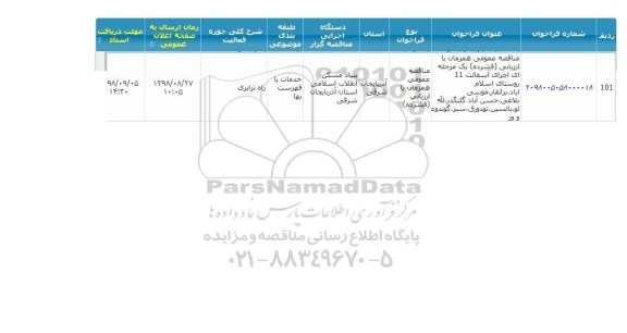 مناقصه, مناقصه اجرای آسفالت 11 روستای