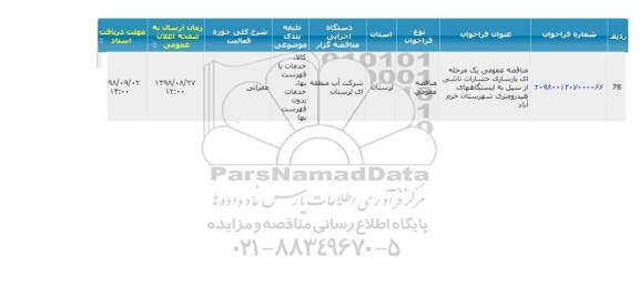مناقصه عمومی،مناقصه عمومی بازسازی خسارات ناشی از سیل به ایستگاههای هیدرومتری 