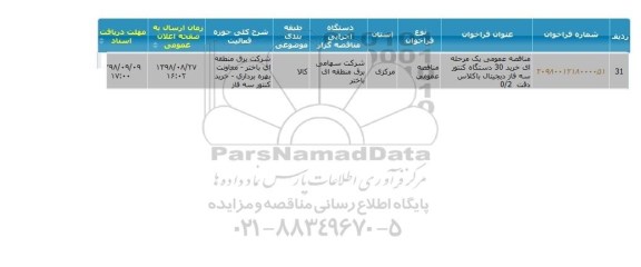 مناقصه خرید 30 دستگاه کنتور سه فاز دیجیتال