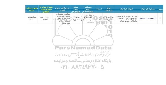 مناقصه خرید خدمات مشاوره مراحل اول و دوم بیمارستان
