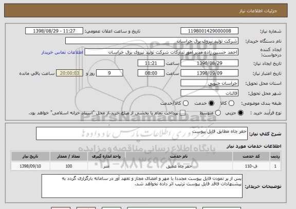 استعلام حفر چاه مطابق فایل پیوست