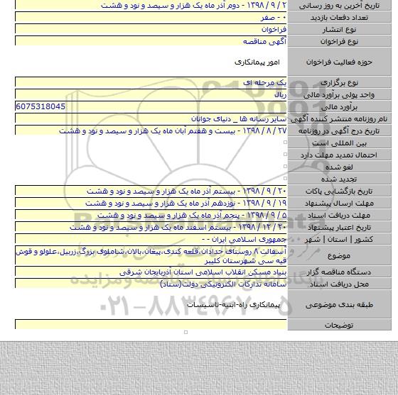 آسفالت ۸ روستای حدادان،قلعه کندی،پیغان،بالان،شاملوی بزرگ،زربیل،علولو و قوش قیه سی شهرستان کلیبر