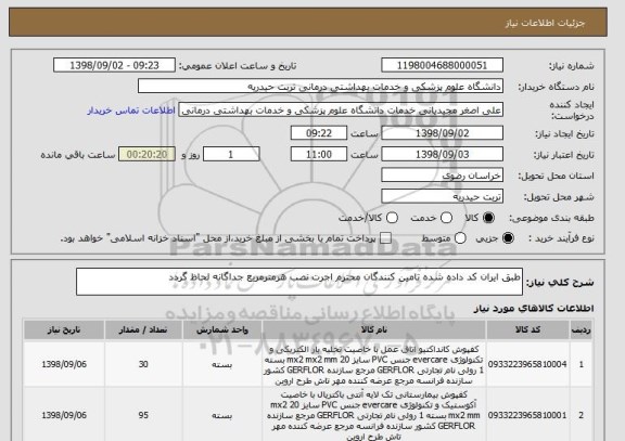 استعلام طبق ایران کد داده شده تامین کنندگان محترم اجرت نصب هرمترمربع جداگانه لحاظ گردد