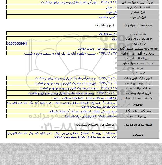 آسفالت ۹ روستای آغبلاغ سفلی،وردین،لیلاب جدید،تازه کند بکر آباد،مشاهبر،اره جان،بکرآباد،سوندآخر و آبخو