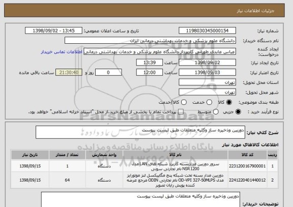 استعلام دوربین وذخیره ساز وکلیه متعلقات طبق لیست پیوست
