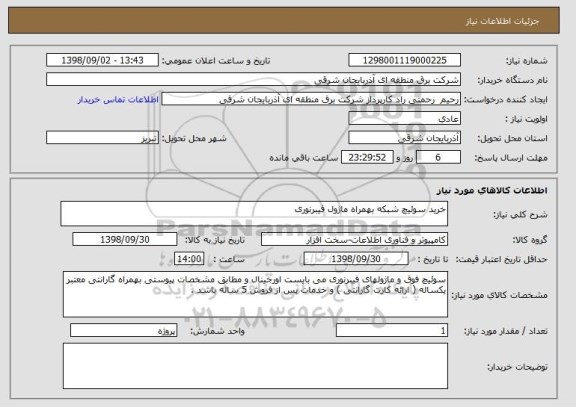 استعلام خرید سوئیچ شبکه بهمراه ماژول فیبرنوری