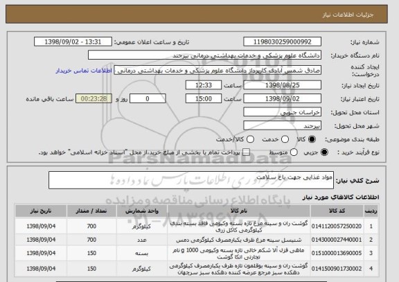 استعلام مواد غذایی جهت باغ سلامت