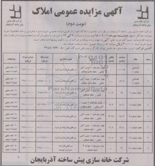 آگهی مزایده مزایده فروش املاک نوبت دوم
