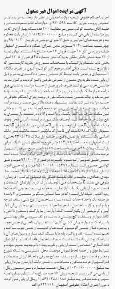 آگهی مزایده مزایده 72 حبه ششدانگی ملکی 45 فرعی
