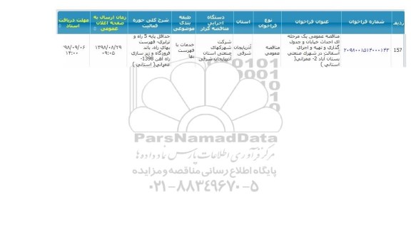 مناقصه عمومی, مناقصه احداث خیابان و جدول گذاری تهیه و اجرای آسفالت