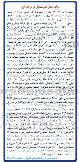 آگهی مزایده مزایده پلاک ثبتی 12.2051 قطعه 6 تفکیکی مرحله اول 