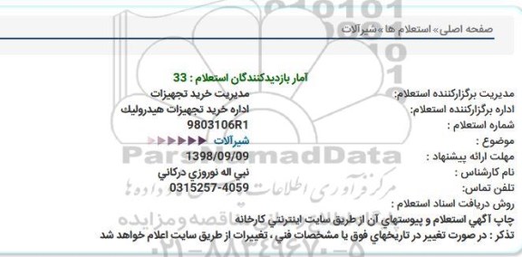 استعلام, استعلام شیرآلات  