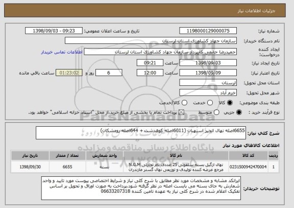 استعلام 6655اصله نهال انجیر استهبان (6011اصله کوهدشت + 644اصله رومشکان)