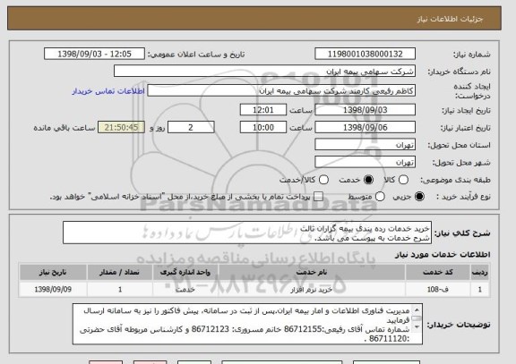 استعلام خرید خدمات رده بندی بیمه گزاران ثالث
شرح خدمات به پیوست می باشد.