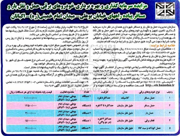 مزایده, مزایده سرمایه گذاری و بهره برداری خودروهای برقی
