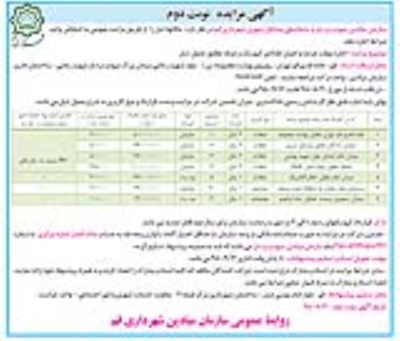 مزایده ، مزایده اجاره موقت عرصه و اعیان تعدادی کیوسک و غرفه نوبت دوم
