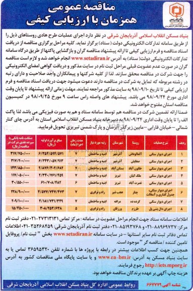 مناقصه ، مناقصه اجرای عملیات طرح هادی روستاهای .....