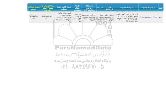 مناقصه ، مناقصه ساخت ، بهره برداری و انتقال محوطه سد 