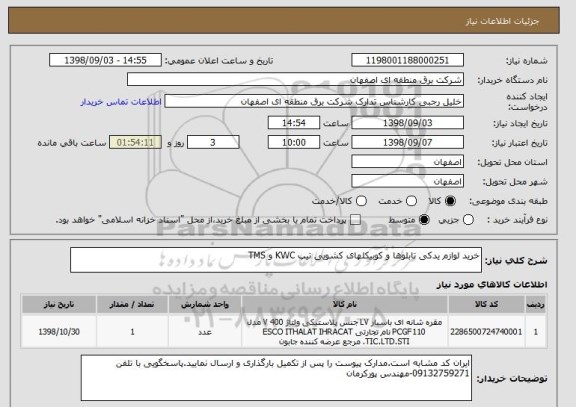 استعلام خرید لوازم یدکی تابلوها و کوبیکلهای کشویی تیپ KWC و TMS