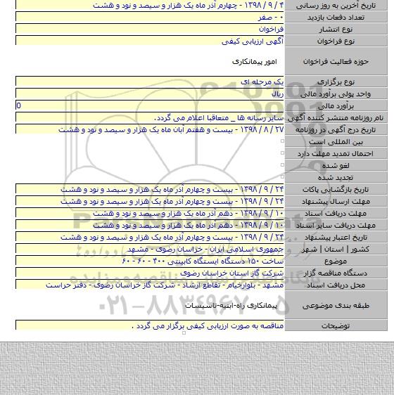 ساخت ۱۵۰ دستگاه ایستگاه کابینتی ۴۰۰ - ۶۰ - ۶۰