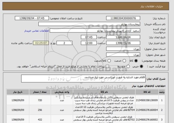 استعلام اقلام مورد اشاره به صورت اورژانسی مورد نیاز میباشد.